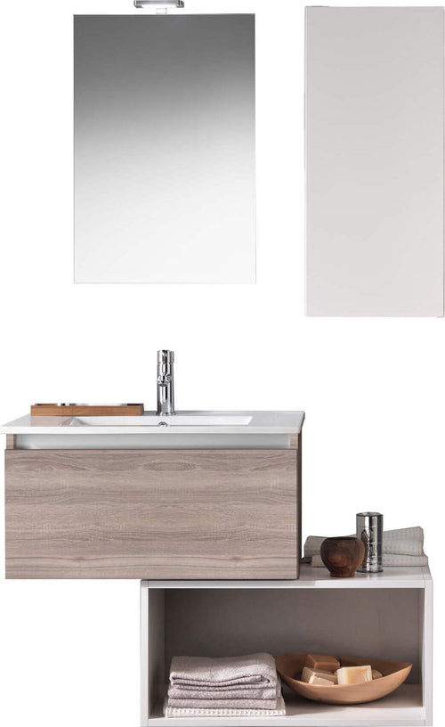 Mobile Bagno 70cm Sospeso Cassetto, Pensile, Vano a Giorno, Specchio E Lampada Casa e cucina/Bagno/Mobili da bagno/Mobiletti con lavabo Shopbagno.it - Roma, Commerciovirtuoso.it