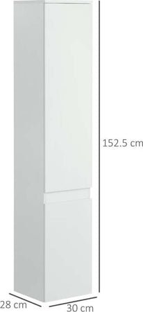 Mobile-Bagno-con-5-Ripiani-Regolabili,-Ante-senza-maniglie-30x28x152.5cm,-Bianco-TG9834-546V00WTTG9