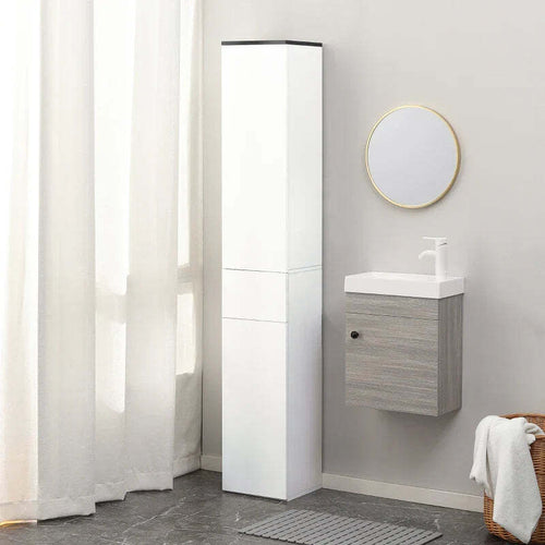 Mobile-Bagno-con-Ripiano-Regolabile,-2-Ripiani-Chiusi-e-un-Cassetto-in-Legno,-30x28x180-cm,-Bianco-GB9834-463GB9