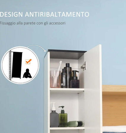 Mobile-Bagno-con-Ripiano-Regolabile,-2-Ripiani-Chiusi-e-un-Cassetto-in-Legno,-30x28x180-cm,-Bianco-GB9834-463GB9