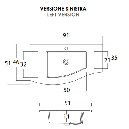 Mobile Bagno Curvo 90cm Sospeso Con Cassettoni - Larice Bianco