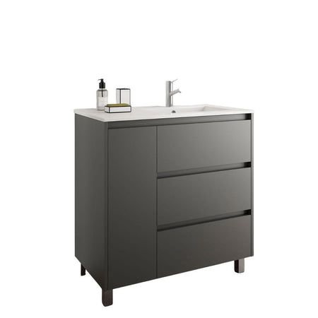 Mobile bagno Margot grigio opaco con lavabo 3 cassetti 85,5x44x86h