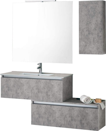 Mobile Bagno Sospesa 100cm Con Due Cassetti, Pensile Colonna, Specchio e Lampada Casa e cucina/Bagno/Mobili da bagno/Mobiletti con lavabo Shopbagno.it - Roma, Commerciovirtuoso.it