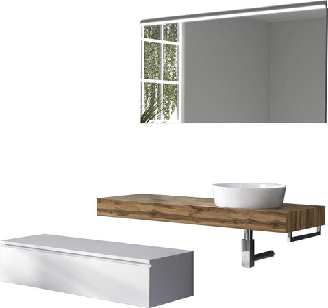Mobile Bagno Sospeso 220cm Top Con Lavabo, Base Con Cassetto E Specchio Con LED Integrato Casa e cucina/Bagno/Mobili da bagno/Mobiletti con lavabo Shopbagno.it - Roma, Commerciovirtuoso.it