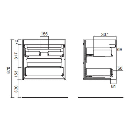 Mobile bagno sospeso Ador60 rovere ostippo con lavabo 2 cassetti 60x45x54h