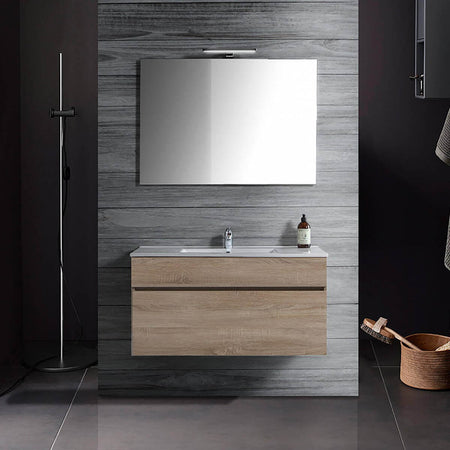 Mobile Bagno Sospeso Con Lavandino Integrato in Rovere Chiaro Set Mobiletto Bagno Design Moderno Con Lavabo E Specchio Inclusi Casa e cucina/Bagno/Mobili da bagno/Mobiletti e armadietti/Mobili a muro Shopbagno.it - Roma, Commerciovirtuoso.it