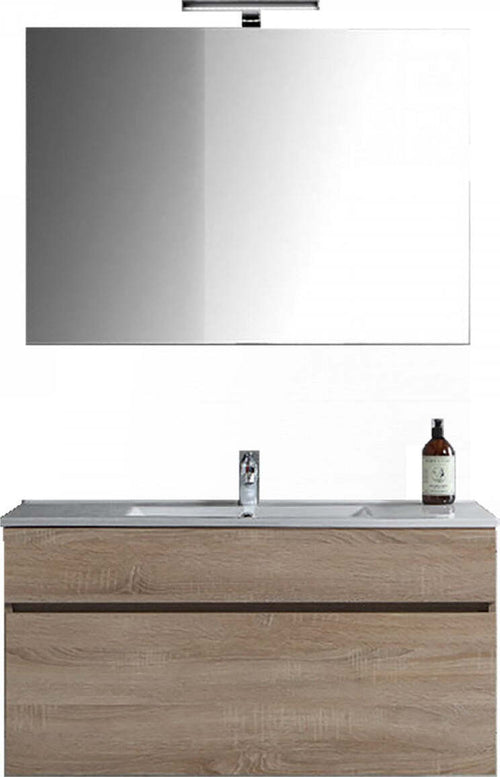 Mobile-bagno-sospeso-rovere-completo-di-lavabo,-specchio-e-lampada-led