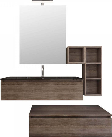 Mobile Bagno Sospeso Rovere Scuro Con Lavabo Da Appoggio in Vetro Nero Mobile Da Bagno Posizionamento Libero Con Pensile a Giorno Casa e cucina/Bagno/Mobili da bagno/Mobiletti e armadietti/Mobili a muro Shopbagno.it - Roma, Commerciovirtuoso.it