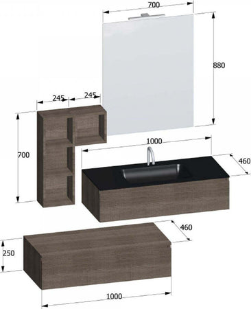 Mobile Bagno Sospeso Rovere Scuro Con Lavabo Da Appoggio in Vetro Nero Mobile Da Bagno Posizionamento Libero Con Pensile a Giorno Casa e cucina/Bagno/Mobili da bagno/Mobiletti e armadietti/Mobili a muro Shopbagno.it - Roma, Commerciovirtuoso.it