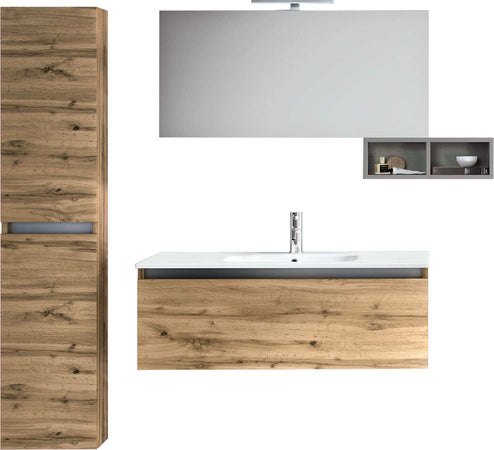 Mobile Bagno Sospeso100cm Con 1 Cassetto, Vano a Giorno, Pensile Colonna, Specchio e Lampada Casa e cucina/Bagno/Mobili da bagno/Mobiletti con lavabo Shopbagno.it - Roma, Commerciovirtuoso.it