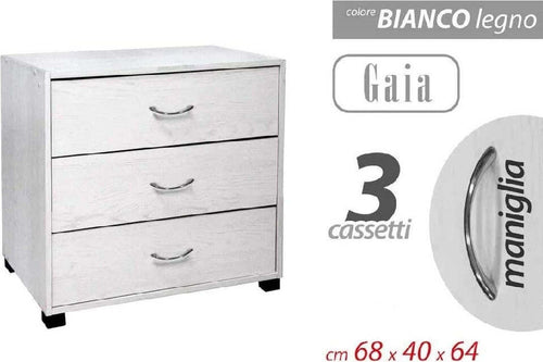 Mobile Cassettiera Comodino Com? Gaia 3 Cassetti Bianco Legno 68x40x64cm 768675 Casa e cucina/Arredamento/Camera da letto/Comò e cassettiere Trade Shop italia - Napoli, Commerciovirtuoso.it