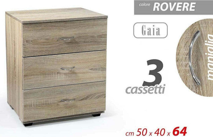 Mobile Cassettiera Gaia Legno Rovere 3 Cassetti 50x40x64cm Design Moderno 769474 Casa e cucina/Arredamento/Camera da letto/Comò e cassettiere Trade Shop italia - Napoli, Commerciovirtuoso.it