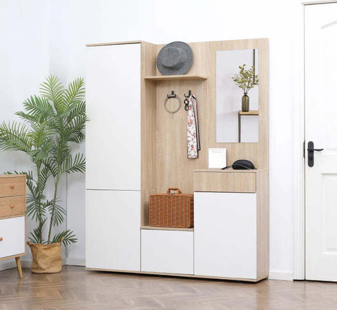 Mobile-da-Ingresso-4-in-1-in-Truciolato-con-Specchio,-Ganci-e-Ripiani-Regolabili-Interni,-145x29x184-cm-HJ6837-256V00WTHJ6