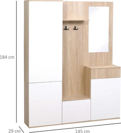 Mobile-da-Ingresso-4-in-1-in-Truciolato-con-Specchio,-Ganci-e-Ripiani-Regolabili-Interni,-145x29x184-cm-HJ6837-256V00WTHJ6