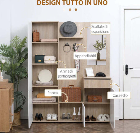 Mobile-da-Ingresso-4-in-1-in-Truciolato-con-Specchio,-Ganci-e-Ripiani-Regolabili-Interni,-145x29x184-cm-HJ6837-256V00WTHJ6