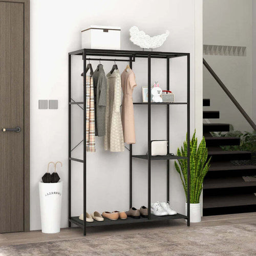 Mobile-da-Ingresso-con-Appendiabiti-da-Terra-e-Scarpiera,-in-Acciaio-e-Truciolato,-110x45x169.5-cm,-Nero-TR7837-476V00BKTR7