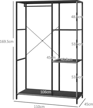 Mobile-da-Ingresso-con-Appendiabiti-da-Terra-e-Scarpiera,-in-Acciaio-e-Truciolato,-110x45x169.5-cm,-Nero-TR7837-476V00BKTR7