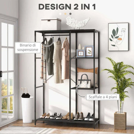 Mobile-da-Ingresso-con-Appendiabiti-da-Terra-e-Scarpiera,-in-Acciaio-e-Truciolato,-110x45x169.5-cm,-Nero-TR7837-476V00BKTR7