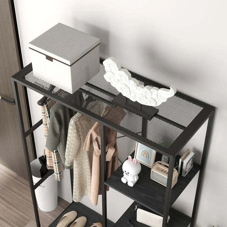 Mobile-da-Ingresso-con-Appendiabiti-da-Terra-e-Scarpiera,-in-Acciaio-e-Truciolato,-110x45x169.5-cm,-Nero-TR7837-476V00BKTR7