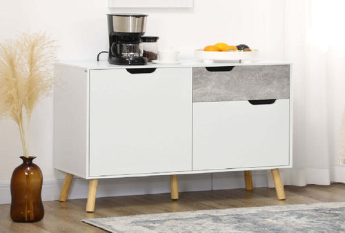 Mobile-da-Salotto-con-2-Armadietti-a-2-Ante-e-Cassetto-in-legno-Pino,-100x40x82-cm,-Grigio-e-Bianco-mobile-tv-credenza-madia-F838-196LGA