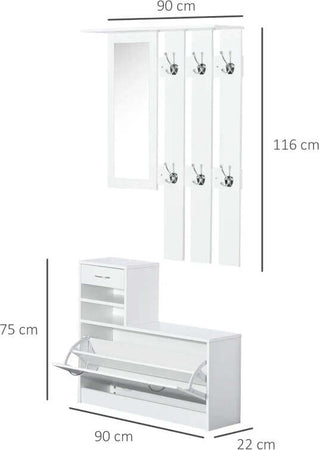 Mobile-d'Ingresso-Moderno-Guardaroba-Set-Appendiabiti,-Specchio-e-Scarpiera-3-in-1,-in-Legno-Bianco-BN3831-146WTBN3