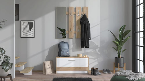 mobile-ingresso-entrata-moderno-design-guardaroba-appendiabiti-salvaspazio-corridoio-specchio-scarpiera-cassetto-mensola-bianco-marrone-appendi-abiti-T2239,1S