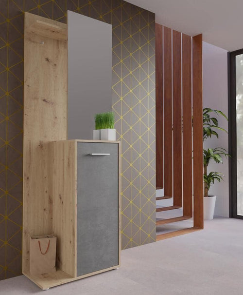 mobile-ingresso-entrata-moderno-design-guardaroba-appendiabiti-salvaspazio-corridoio-specchio-scarpiera-cassetto-mensola-marrone-grigio-T2245,250S