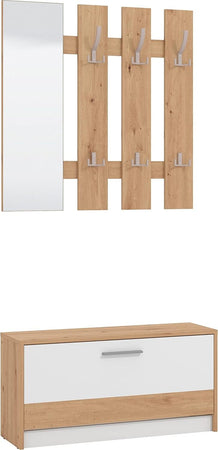 mobile-ingresso-entrata-moderno-design-guardaroba-appendiabiti-salvaspazio-corridoio-specchio-scarpiera-cassetto-mensola-bianco-marrone-appendi-abiti-T2239,1S