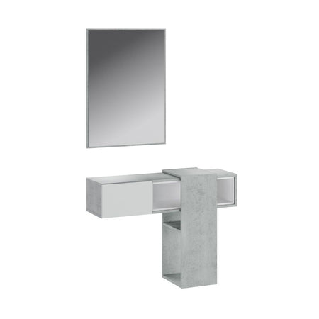 Mobile ingresso sospeso Mog con specchio colore cemento e bianco