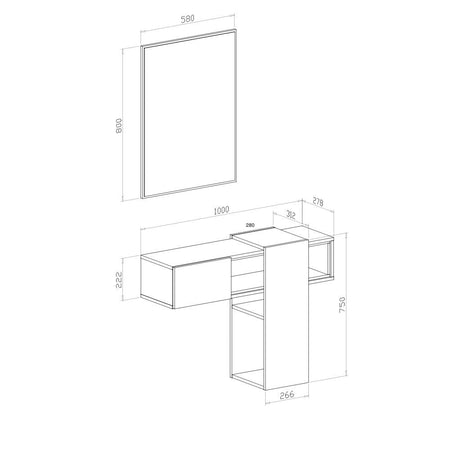 Mobile ingresso sospeso Mog con specchio colore cemento e bianco
