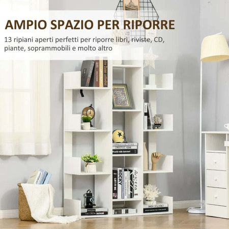 Mobile-Libreria-ad-Albero-con-13-Ripiani-in-Legno-Truciolare,-96x30x150cm-GB6836-475WTGB6