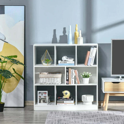 Mobile-Libreria-Portaoggetti-a-3-Livelli-e-8-Ripiani-Totali,-in-MDF,-97.5x30x100-cm,-Bianco-NH3838-098WTNH3