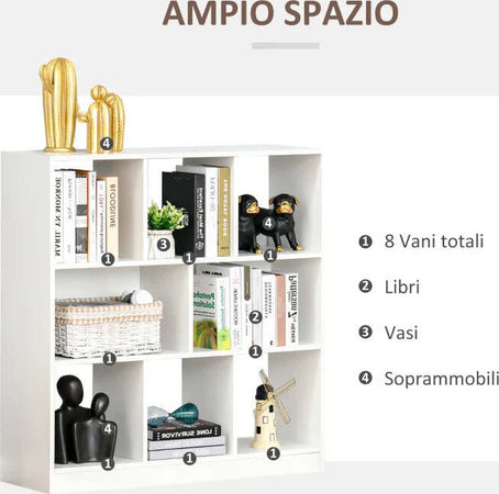 Mobile-Libreria-Portaoggetti-a-3-Livelli-e-8-Ripiani-Totali,-in-MDF,-97.5x30x100-cm,-Bianco-NH3838-098WTNH3