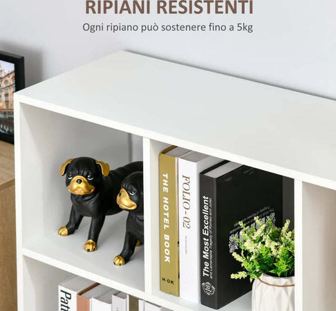 Mobile-Libreria-Portaoggetti-a-3-Livelli-e-8-Ripiani-Totali,-in-MDF,-97.5x30x100-cm,-Bianco-NH3838-098WTNH3