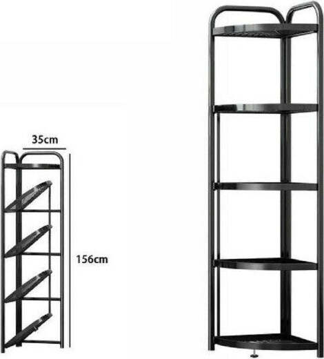 Mobile-Mobiletto-Angolare-Metallo-Nero-5-Ripiani-Portatutto-Regolabile-Scarpe-71028