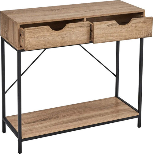 Mobile-Mobiletto-Tavolino-con-2-Cassetti-Legno-Ripiani-Scomparti-Design-Moderno