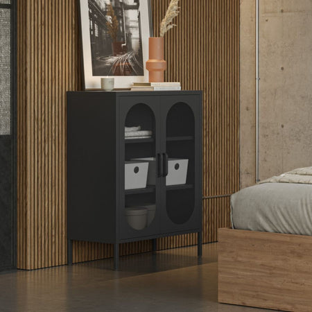 Mobile multiuso Diora in metallo con 2 ante colore nero