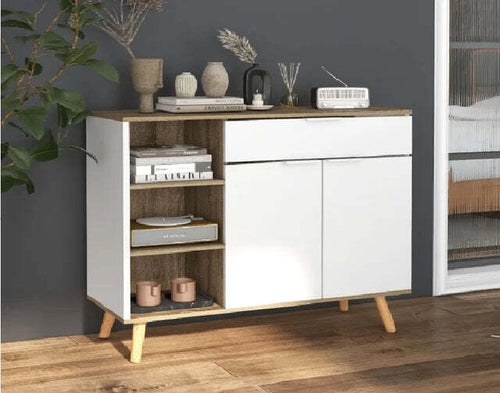 Mobile-Multiuso-Salvaspazio-con-3-Ripiani-Aperti,-Armadietto-e-Cassetto,-in-Truciolato,-100x35x85-cm-credenza-madia-mobile-tv-F839-882V80WTA