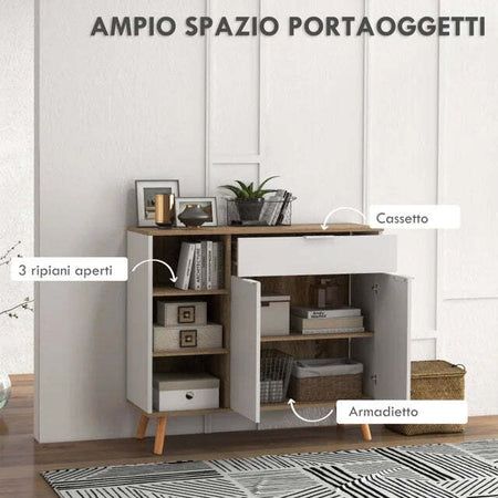 Mobile-Multiuso-Salvaspazio-con-3-Ripiani-Aperti,-Armadietto-e-Cassetto,-in-Truciolato,-100x35x85-cm-credenza-madia-mobile-tv-F839-882V80WTA