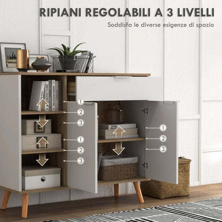 Mobile-Multiuso-Salvaspazio-con-3-Ripiani-Aperti,-Armadietto-e-Cassetto,-in-Truciolato,-100x35x85-cm-credenza-madia-mobile-tv-F839-882V80WTA
