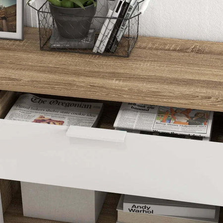 Mobile-Multiuso-Salvaspazio-con-3-Ripiani-Aperti,-Armadietto-e-Cassetto,-in-Truciolato,-100x35x85-cm-credenza-madia-mobile-tv-F839-882V80WTA