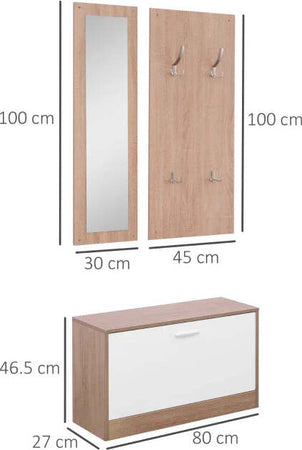 Mobile-per-Ingresso-in-Legno-Set-3-Pezzi-con-Scarpiera,-Appendiabiti-e-Specchio,-80x27x46.5cm---Color-Legno-LO6837-006LO6