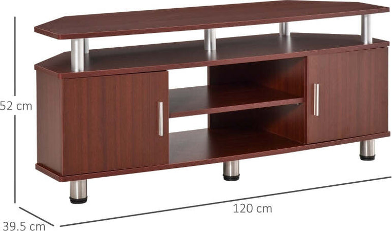 Mobile-Porta-TV-Classico-da-Soggiorno-con-2-ripiani-e-2-Armadietti,-in-MDF-e-Acciaio-Inox,-Marrone,-120x39.5x52cm-F833-324BNA