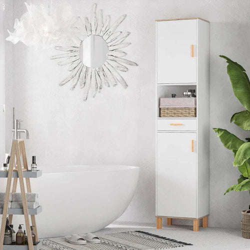 Mobile-Salvaspazio-Bagno-in-Legno-Bianco,-Mobile-a-Colonna-con-Armadietti-e-Cassetto-39x30x180cm-QA2834-312QA2