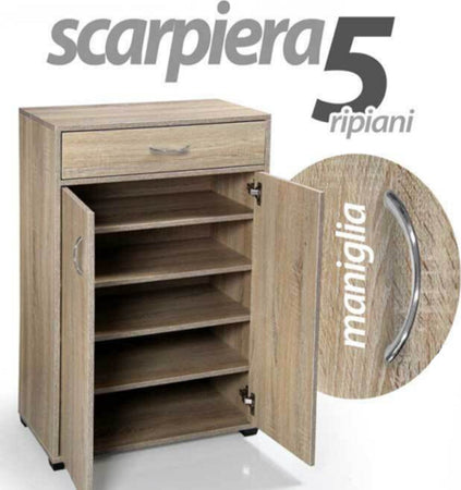 Mobile Scarpiera Armadio 2 Ante Cassetto 5 Ripiani Rovere Gaia 95x63x33cm 770968 Casa e cucina/Organizzazione interni/Organizzazione guardaroba/Portascarpe/Scarpiere Trade Shop italia - Napoli, Commerciovirtuoso.it