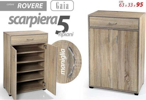 Mobile-Scarpiera-Armadio-2-Ante-Cassetto-5-Ripiani-Rovere-Gaia-95x63x33cm-770968