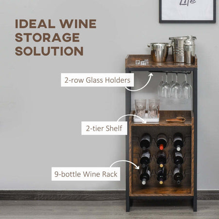 mobile-tavolino-bar-isola-cucina-Portabottiglie-Stile-Industriale-con-Cantinetta-porta-bottiglie-Vino-per-9-Bottiglie-e-Porta-calice-bicchiere,-Marrone-ufficio-studio-pub-casa-F801-146A