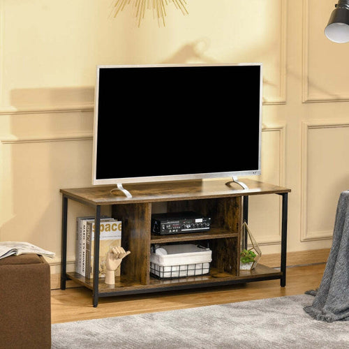 Mobile-TV-da-Salotto-in-Stile-Industriale,-Legno-e-Acciaio,-110x40x50cm-marrone-e-nero-scaffale-F839-184A