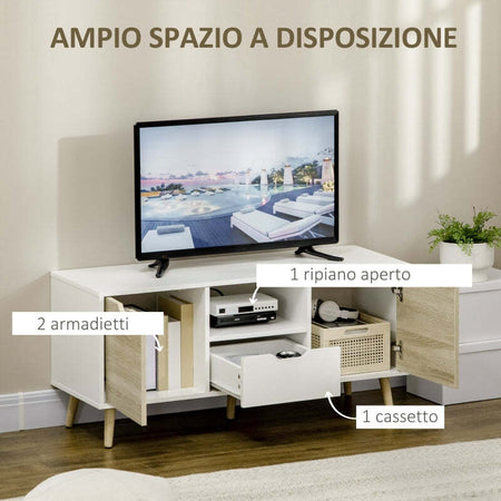 Mobile-TV-Moderno-in-legno-con-Cassetti,-Ripiani-Aperti-e-Armadietti,-110x40x50-cm,-Bianco-e-legno-F838-180NDA
