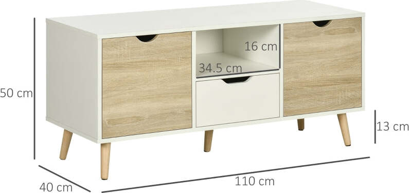 Mobile-TV-Moderno-in-legno-con-Cassetti,-Ripiani-Aperti-e-Armadietti,-110x40x50-cm,-Bianco-e-legno-F838-180NDA